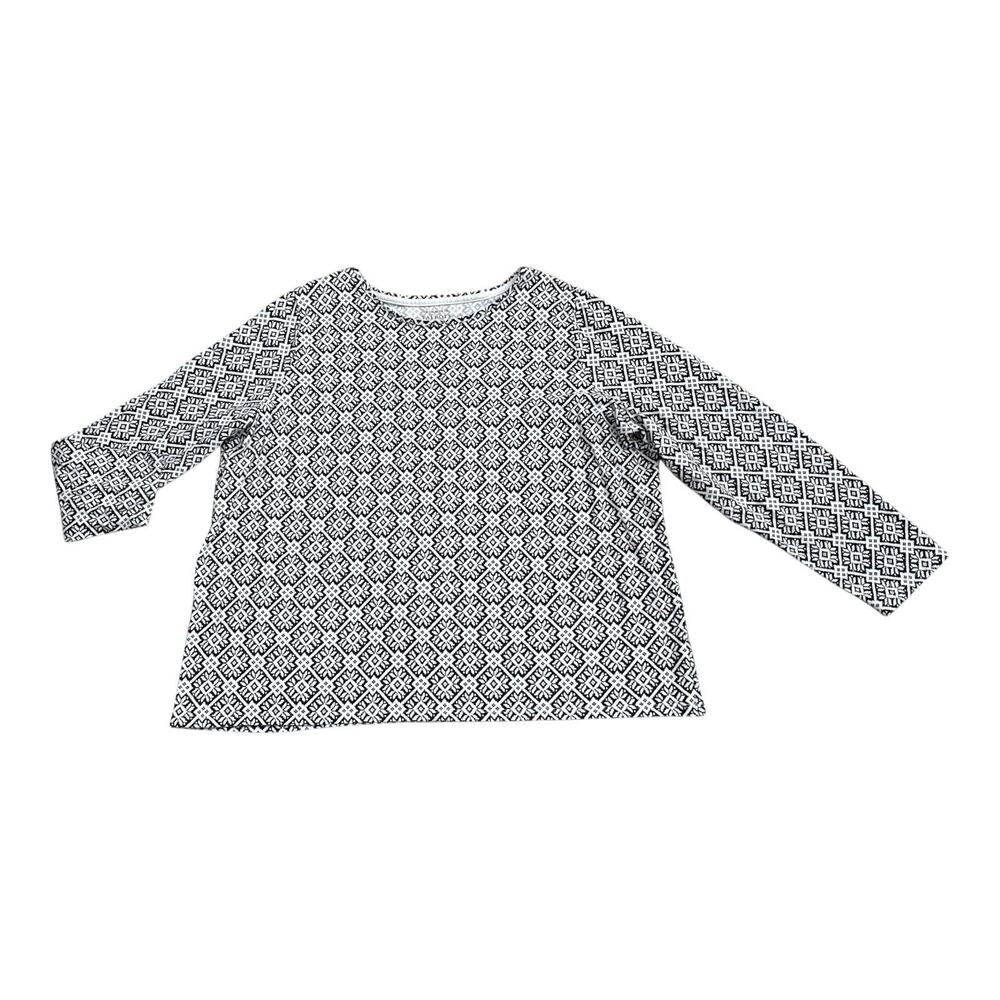 Talbots Tee Top Womens Plus 2X Black White Geometric 3/4 Sleeve Stretch Cotton
